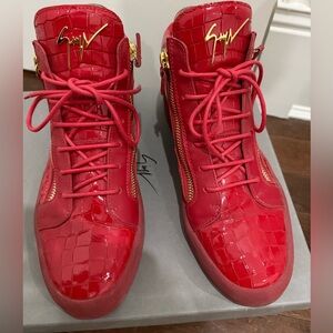 Giuseppe Zanotti High Top Croc Embossed Patent Red Sneaker Size 44
